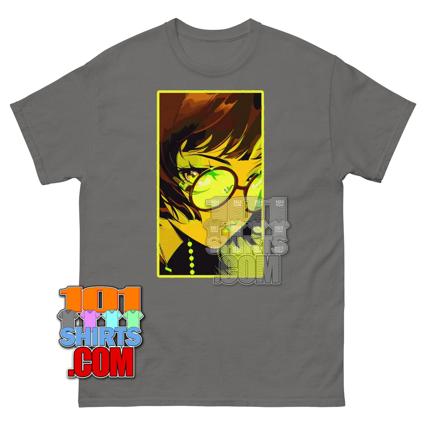 Kawaii Anime Girl T-Shirt Aesthetic Green Glasses Japanese Streetwear