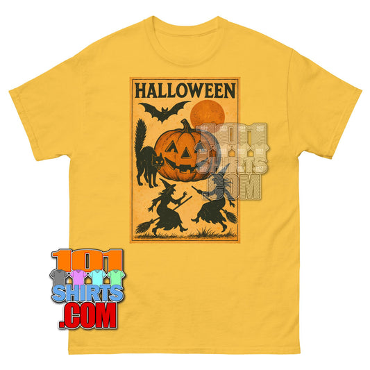 Vintage Halloween Shirt Jack O Lantern Witch Cat Bat Retro Gift Tee