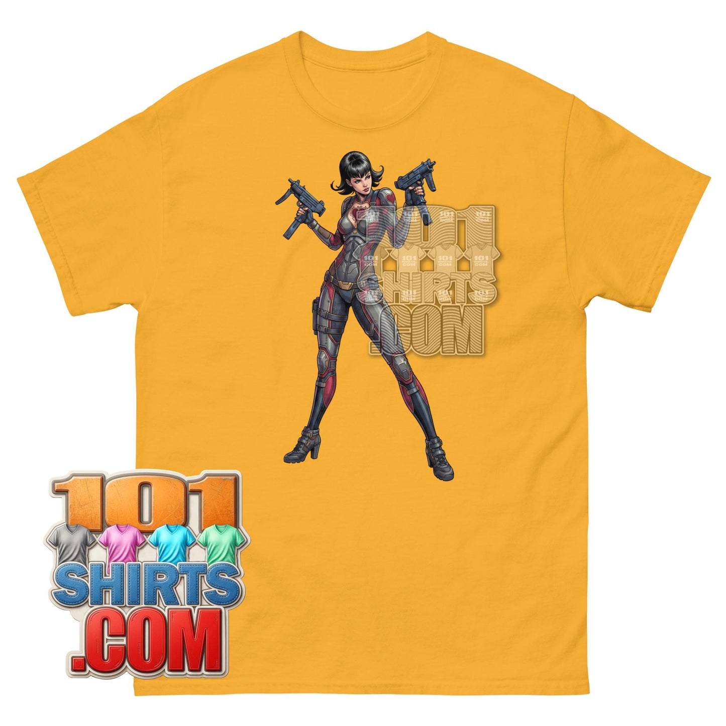 Action Girl Guns T-Shirt Vintage Pulp Fiction Cyberpunk Graphic Tee