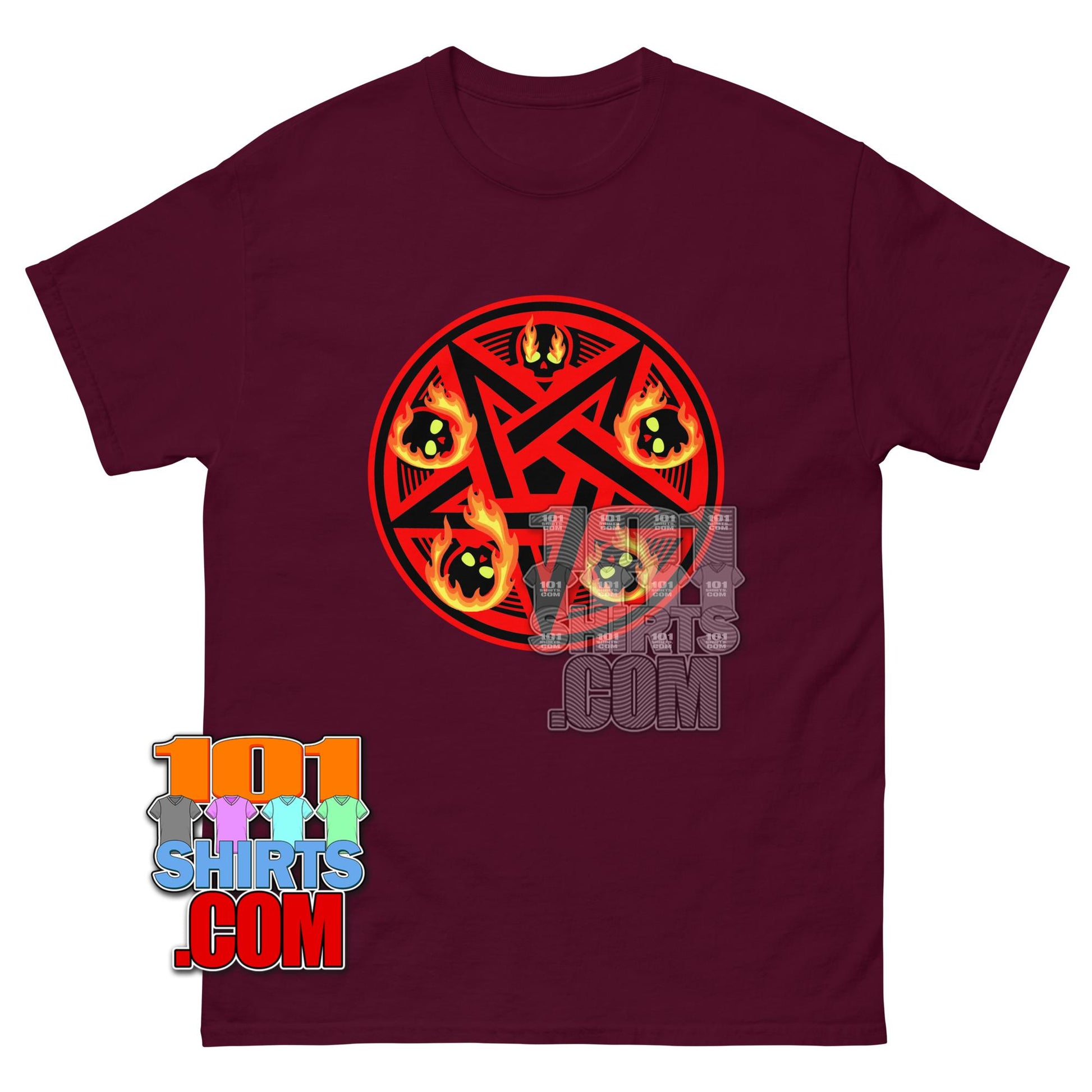 Occult Flaming Pentagram T-Shirt Gothic Satanic Skull Graphic Tee