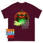 Evil Pumpkin Face T-Shirt Scary Green Fire Halloween Graphic Tee