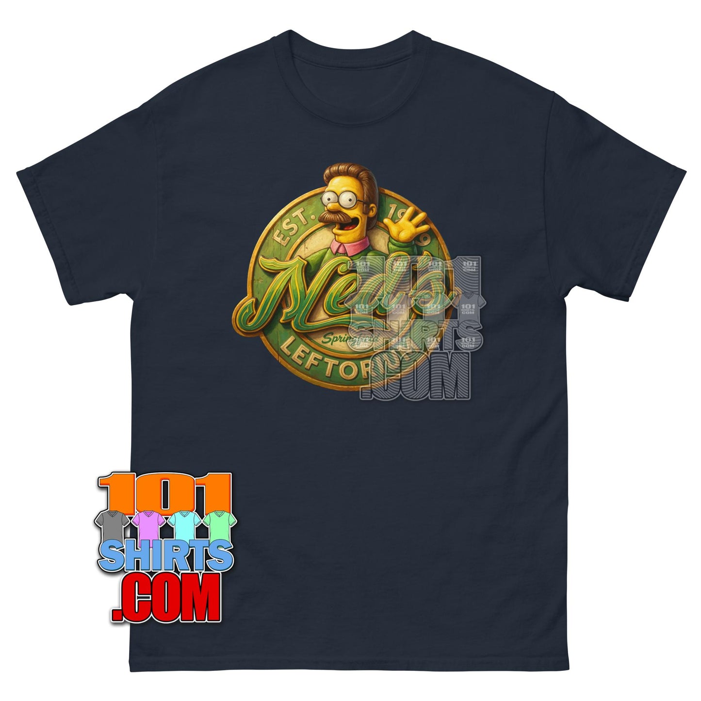 The Simpsons Ned Flanders Leftorium T-Shirt Funny Left Handed Gift Tee