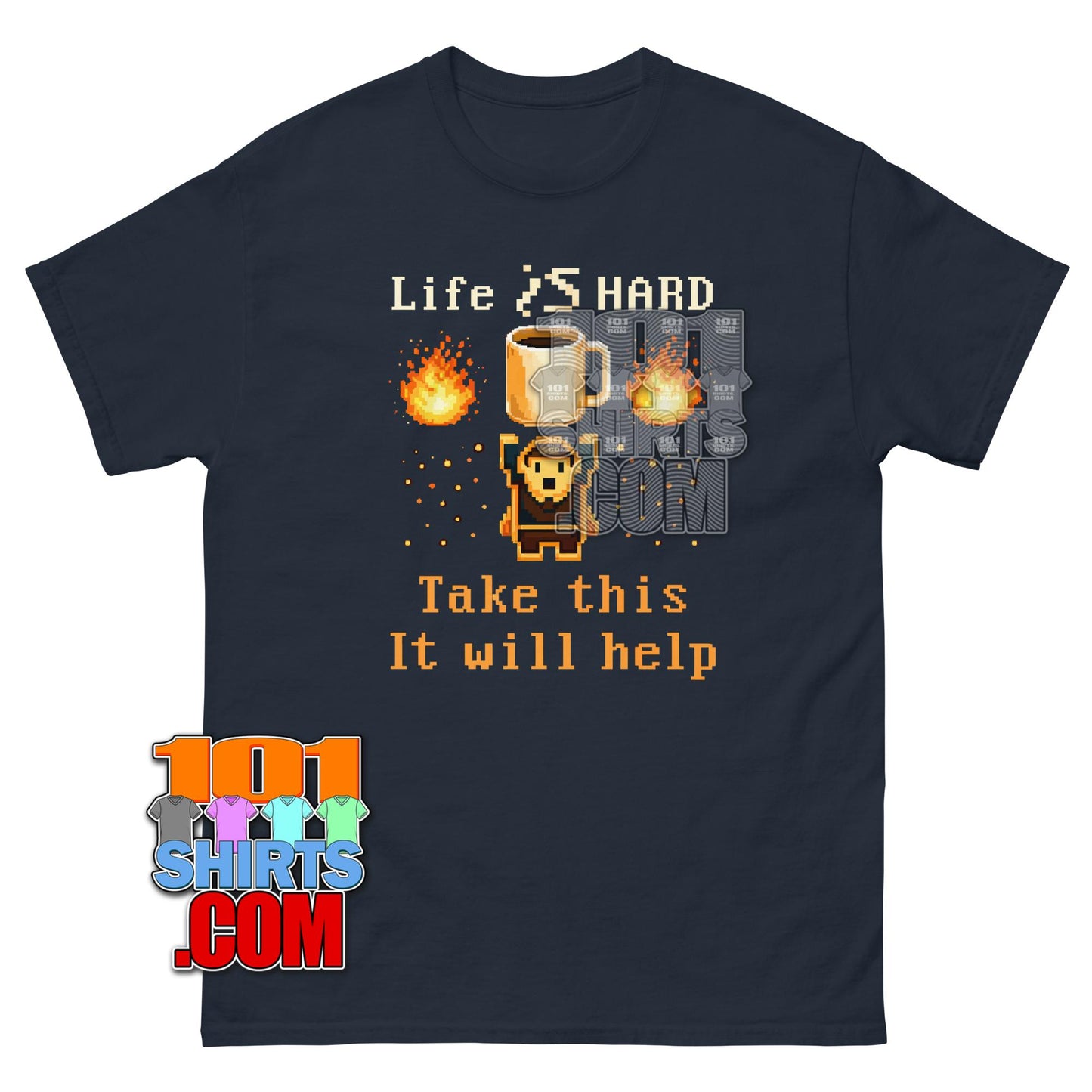 Life Is Hard Coffee Pixel Art T-Shirt Funny Retro Gamer Graphic Tee
