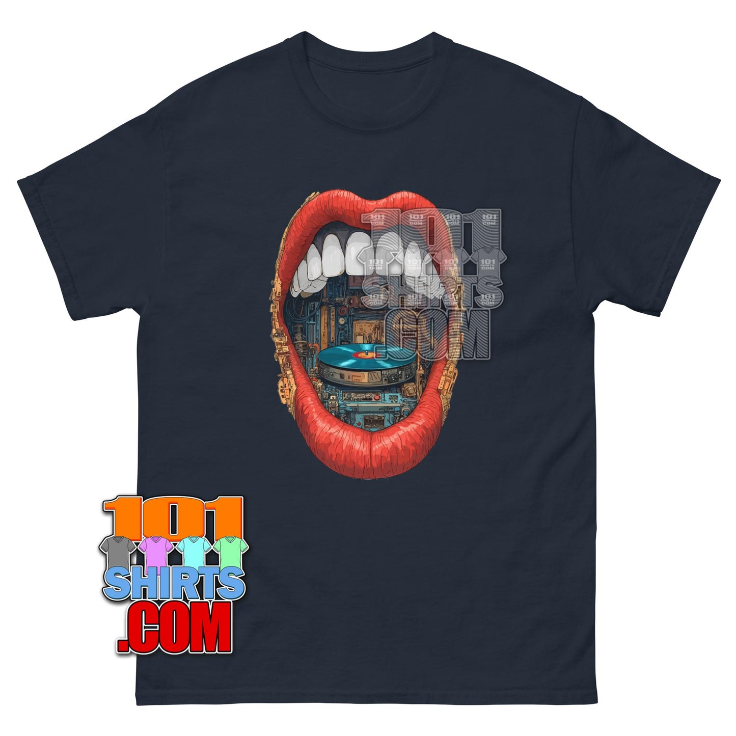 Surreal Turntable Mouth T-Shirt Vinyl Record DJ Music Graphic Tee