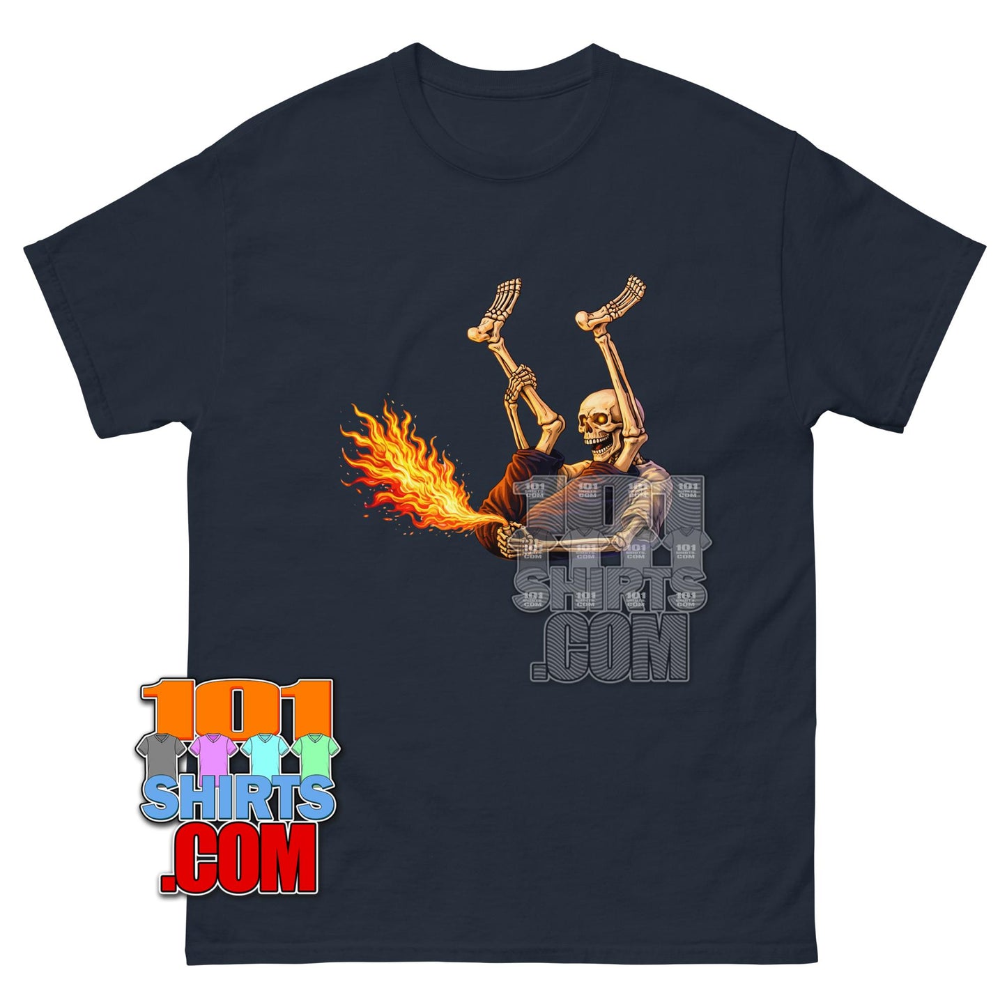 Funny Farting Skeleton T-Shirt Fire Skull Humor Graphic Tee