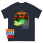 Evil Pumpkin Face T-Shirt Scary Green Fire Halloween Graphic Tee