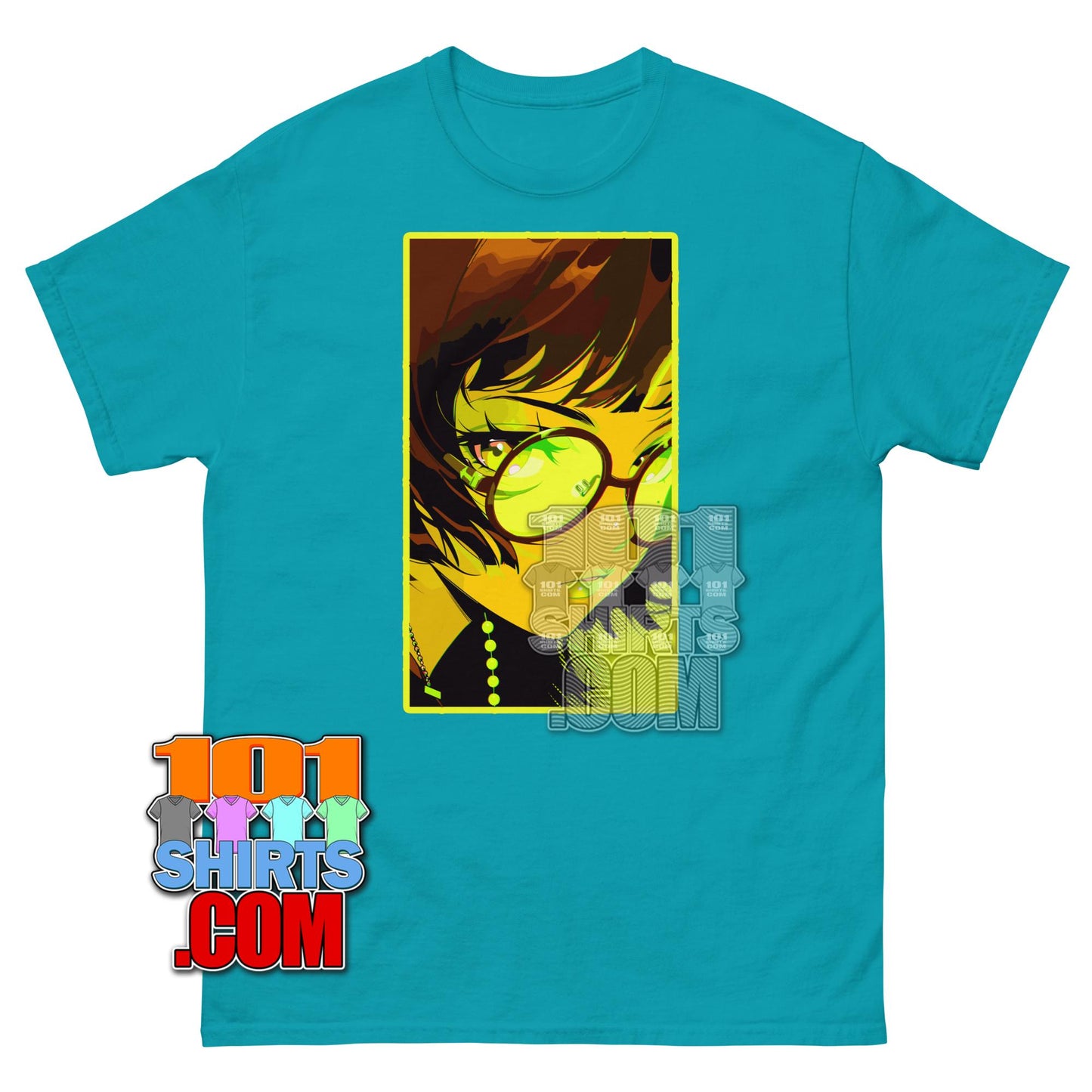 Kawaii Anime Girl T-Shirt Aesthetic Green Glasses Japanese Streetwear