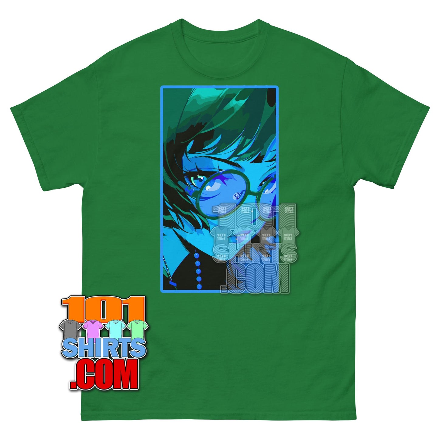 Kawaii Anime Girl T-Shirt Aesthetic Blue Glasses Japanese Streetwear