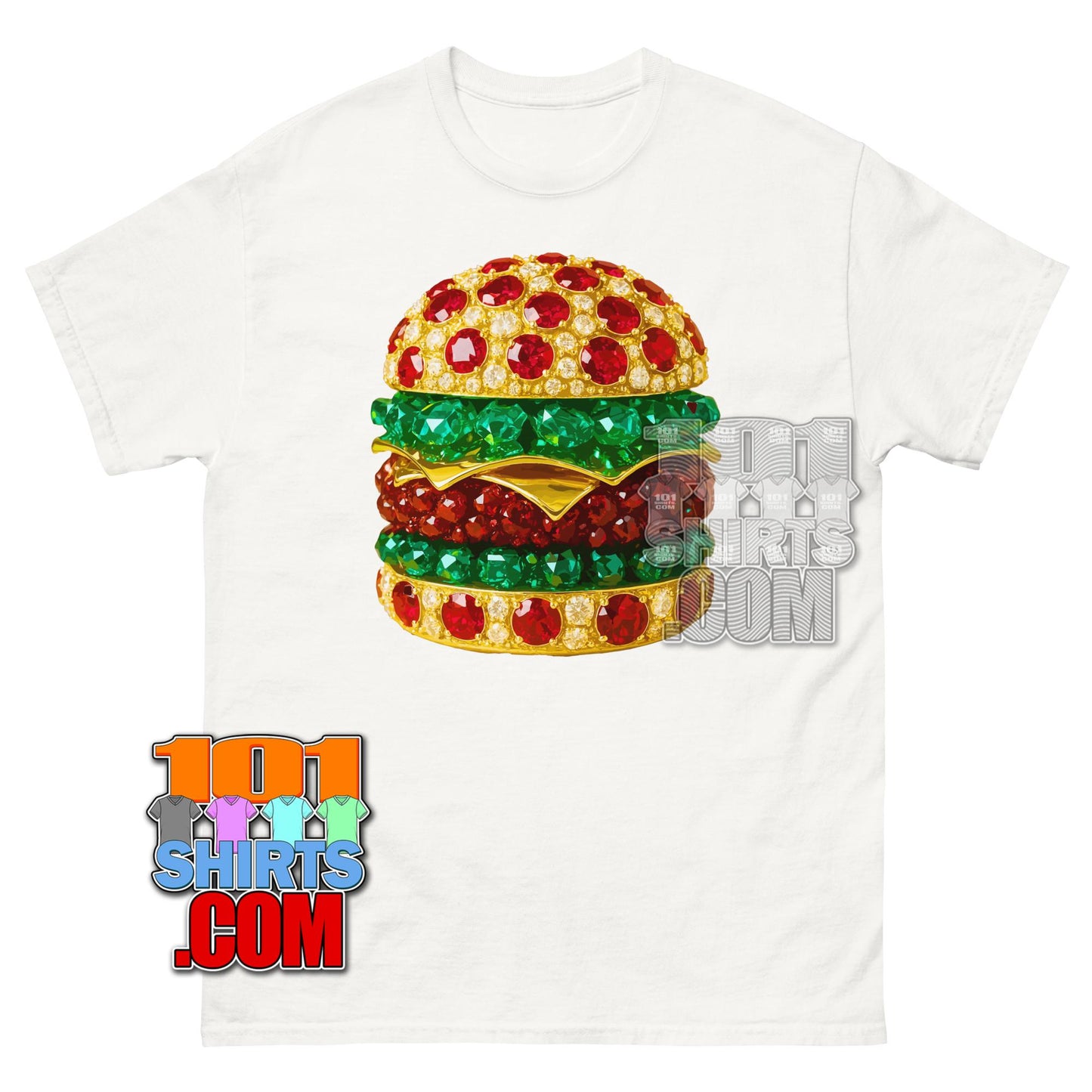 Golden Deluxe Burger T-Shirt Jewel Gemstone Food Luxury Tee
