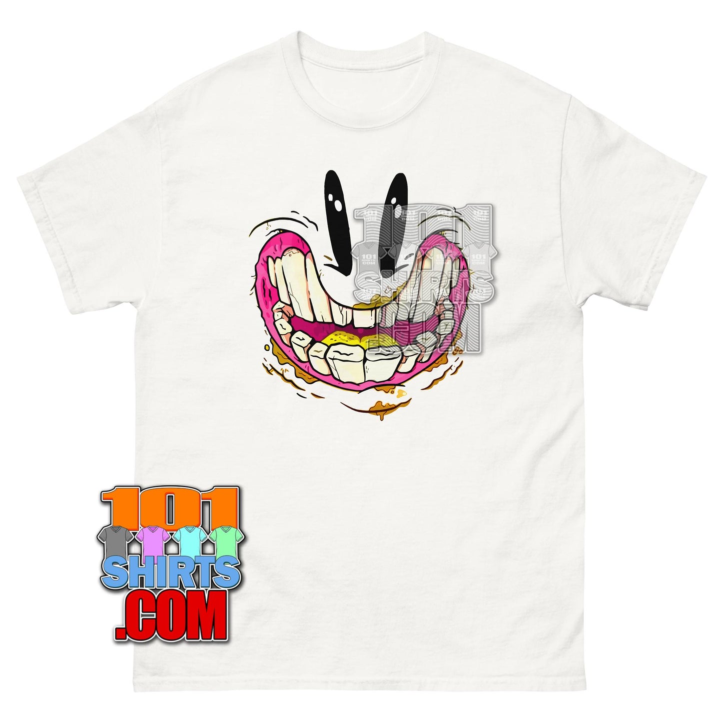 Creepy Smiley T-Shirt Horror Grinning Face Yellow Graphic Tee Ugly