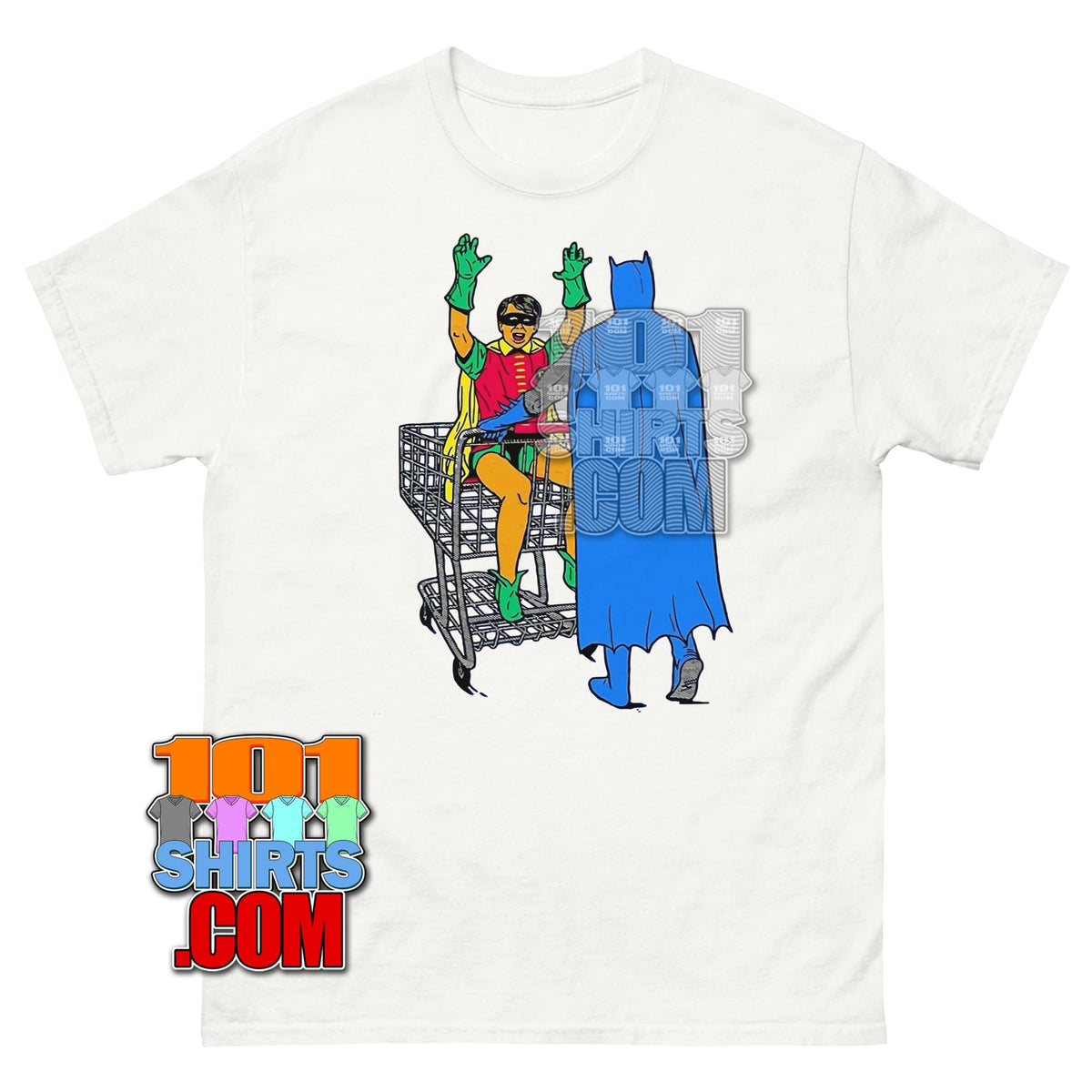Funny Batman Robin Shopping Cart T-Shirt Comic Parody Hero Tee
