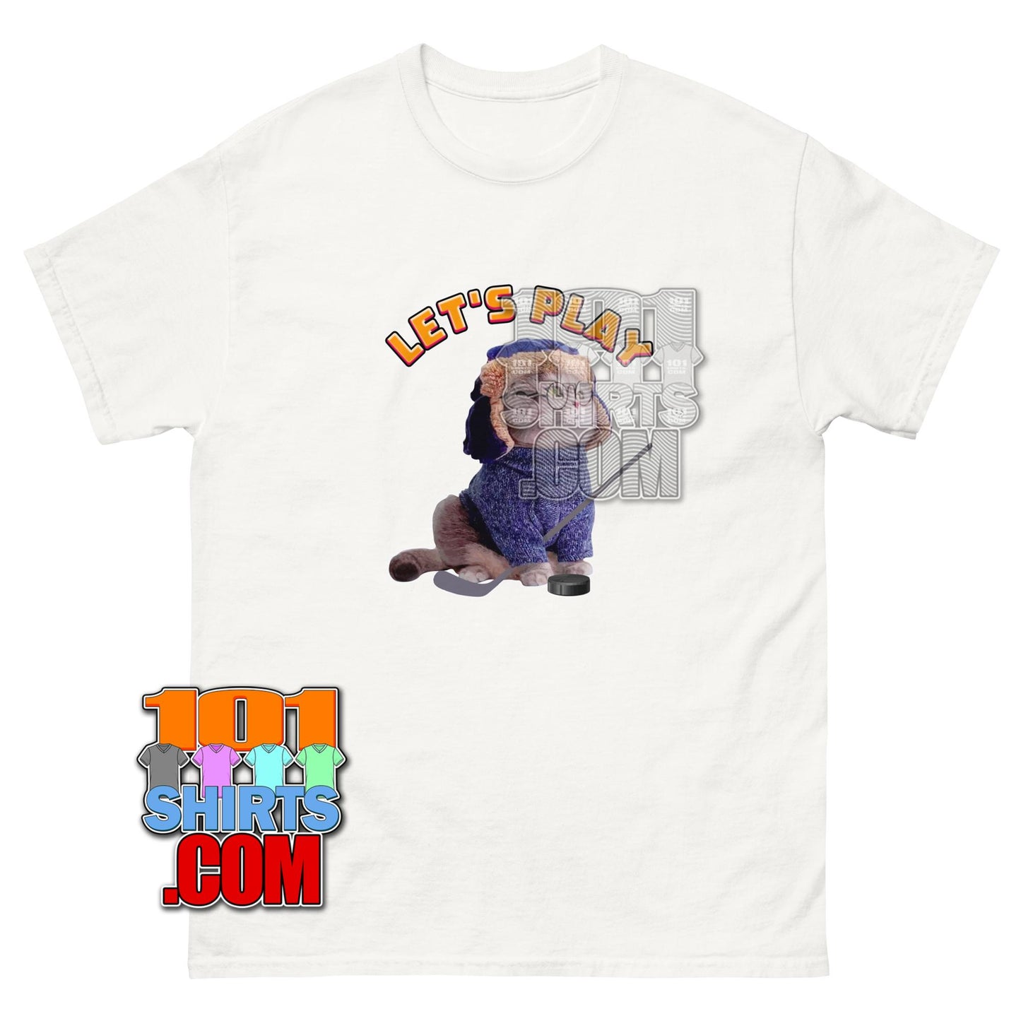 Funny Ice Hockey Cat T-Shirt Lets Play Sports Graphic Tee