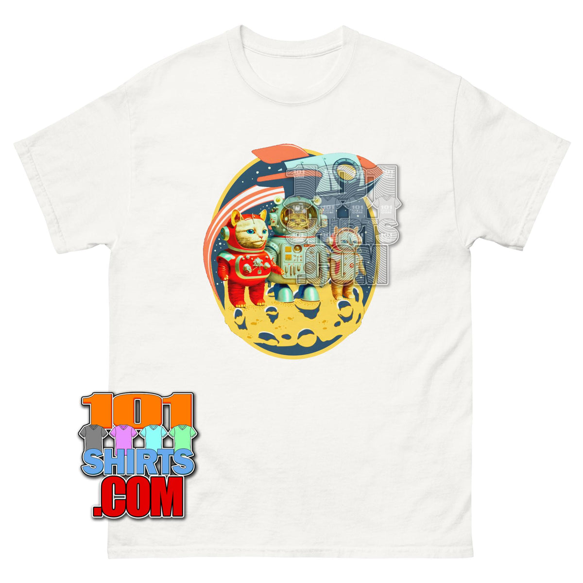 Funny Space Cats Astronaut T-Shirt Retro Sci-Fi Kitten Galaxy Tee