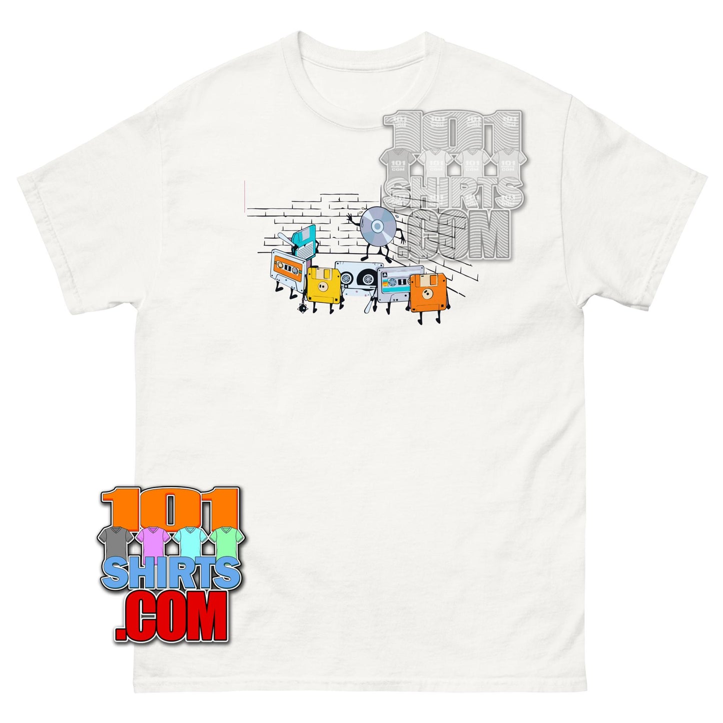 Funny Retro Media T-Shirt Cassette Floppy Disk vs CD Nostalgia Tee