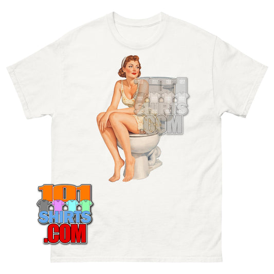 Vintage Pinup Girl T-Shirt Retro 50s Bathroom Humor Graphic Tee