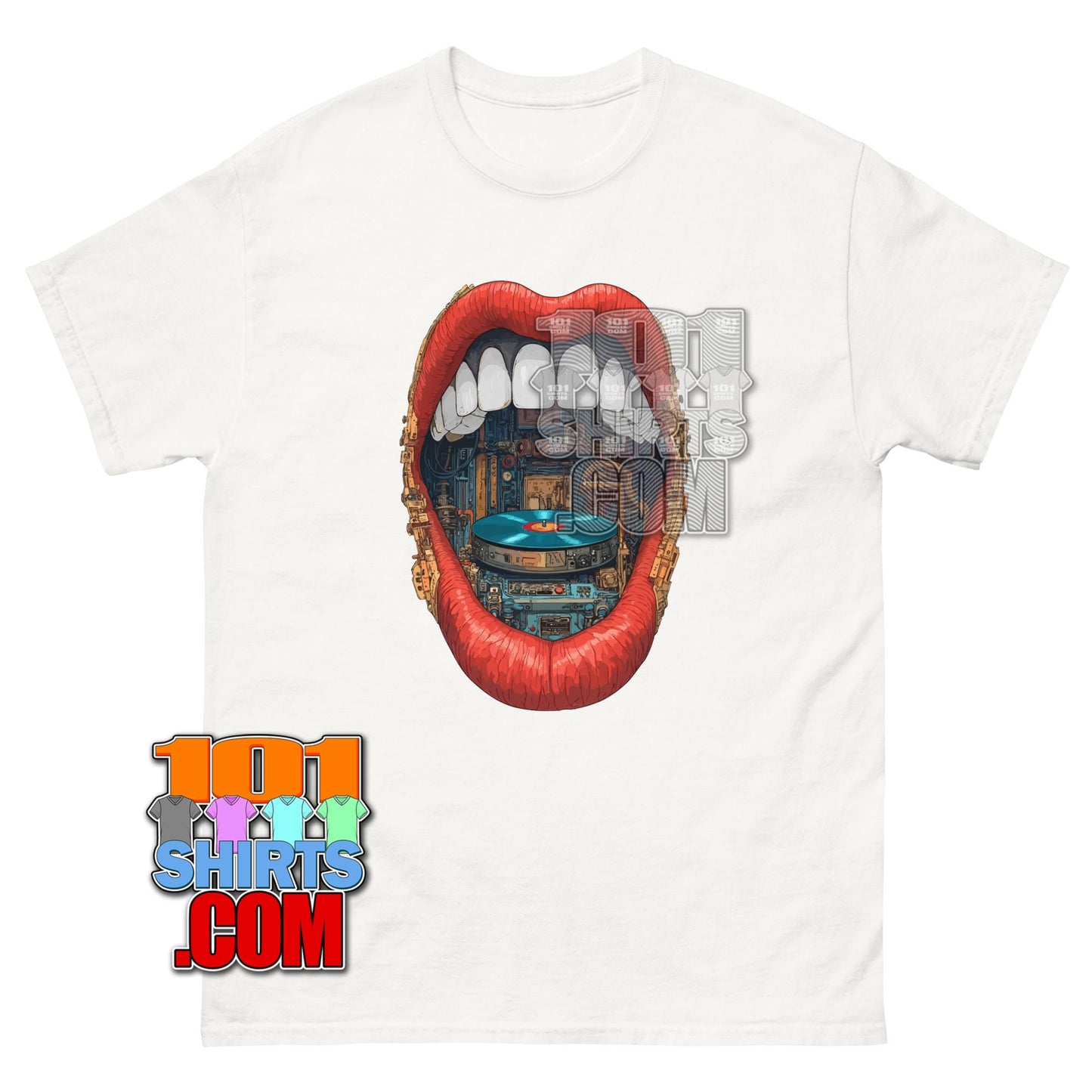 Surreal Turntable Mouth T-Shirt Vinyl Record DJ Music Graphic Tee