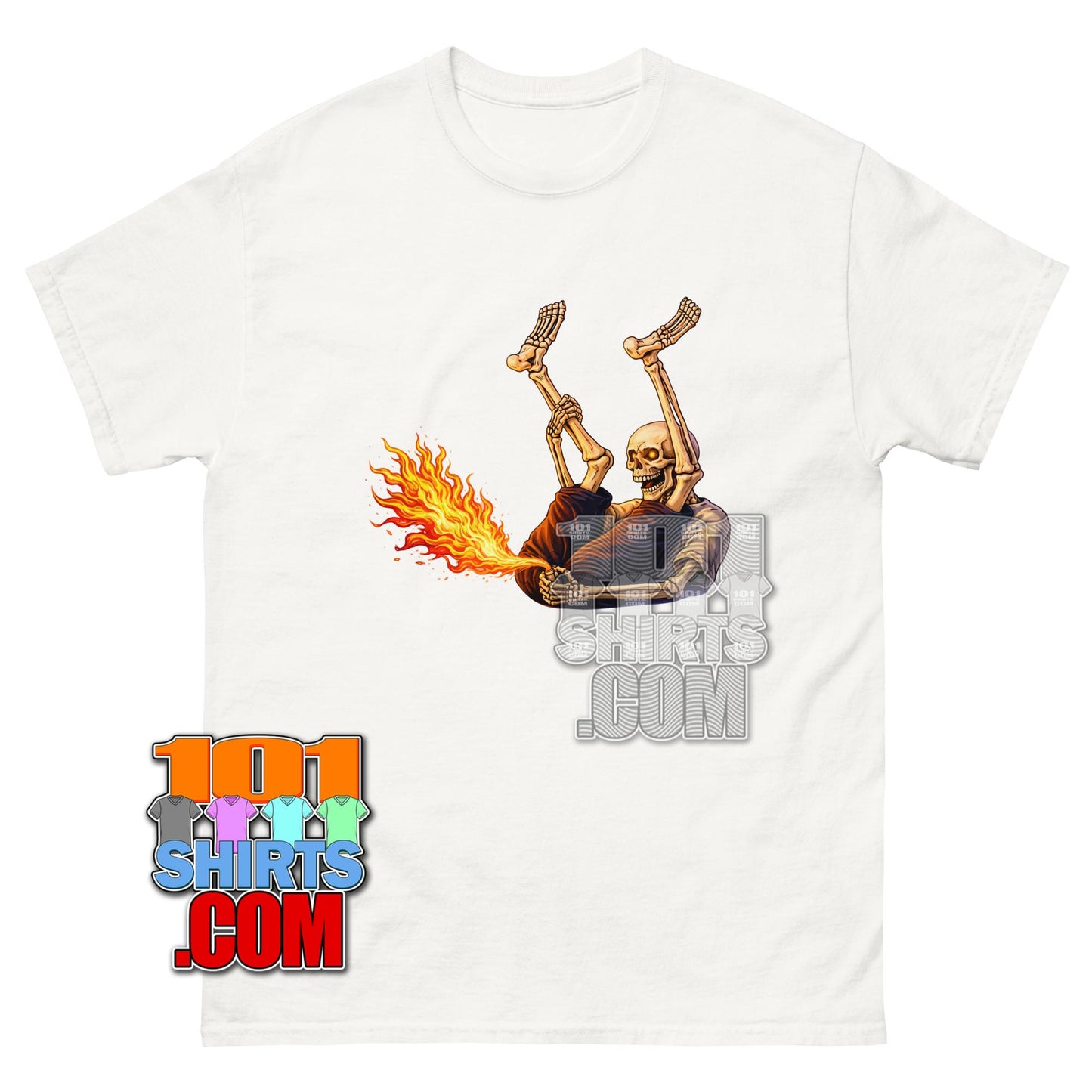 Funny Farting Skeleton T-Shirt Fire Skull Humor Graphic Tee