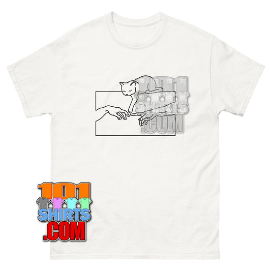 Michelangelo Cat T-Shirt Creation of Adam Parody Minimalist Line Art Tee