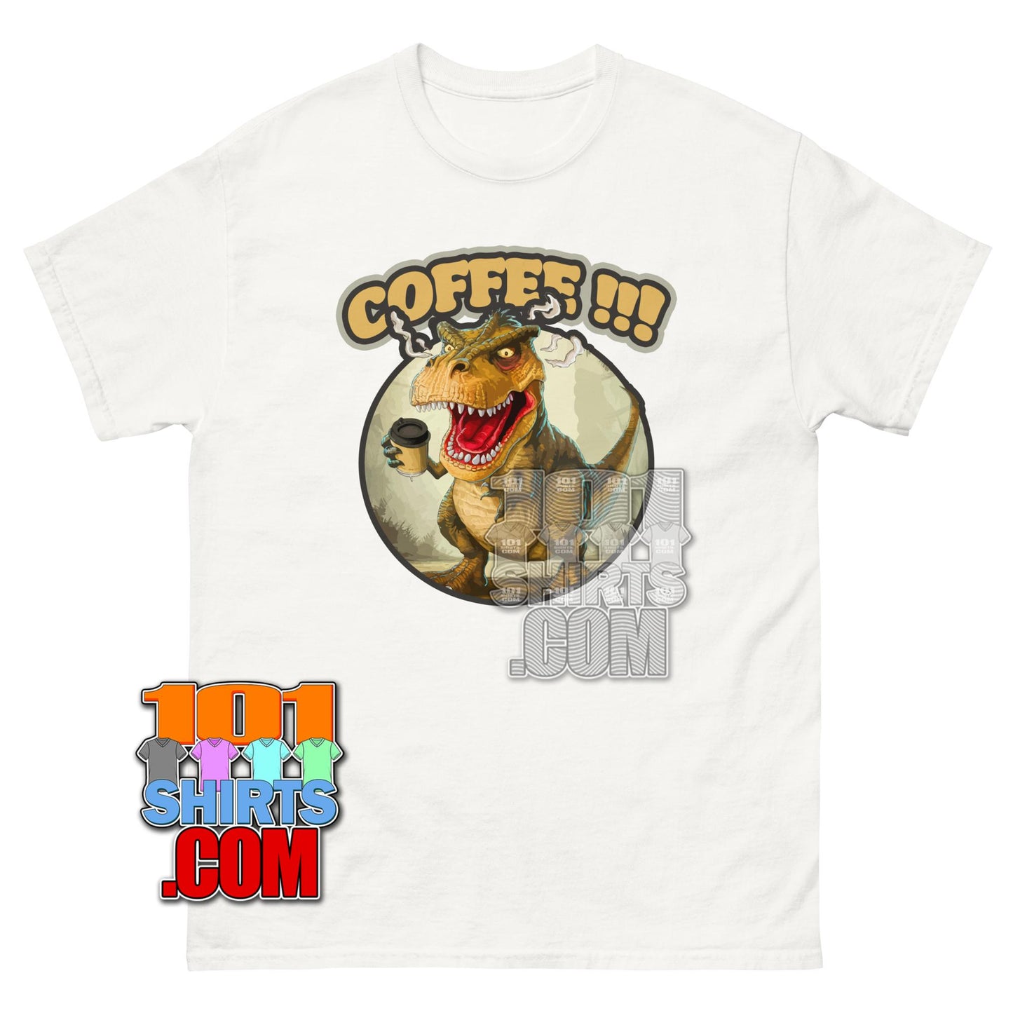 Cute Dinosaur Drinking Coffee Graphic Tee Funny Dino T Shirt