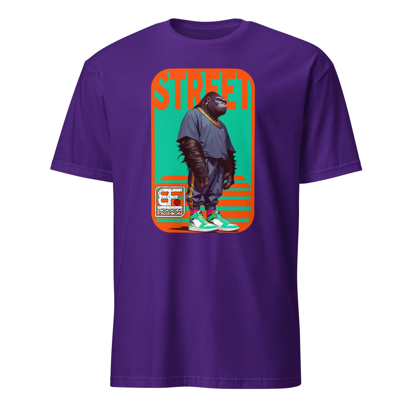 101SHIRTS purple gorilla streetwear t-shirt featuring a graphic gorilla in oversized streetwear and sneakers