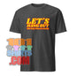 Dark gray vampire humor graphic tee with bold yellow and orange Let’s Hang Out text by 101SHIRTS