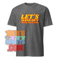 Gray 101SHIRTS vampire humor graphic tee with yellow and red text saying Let's Hang Out but only when it's dark