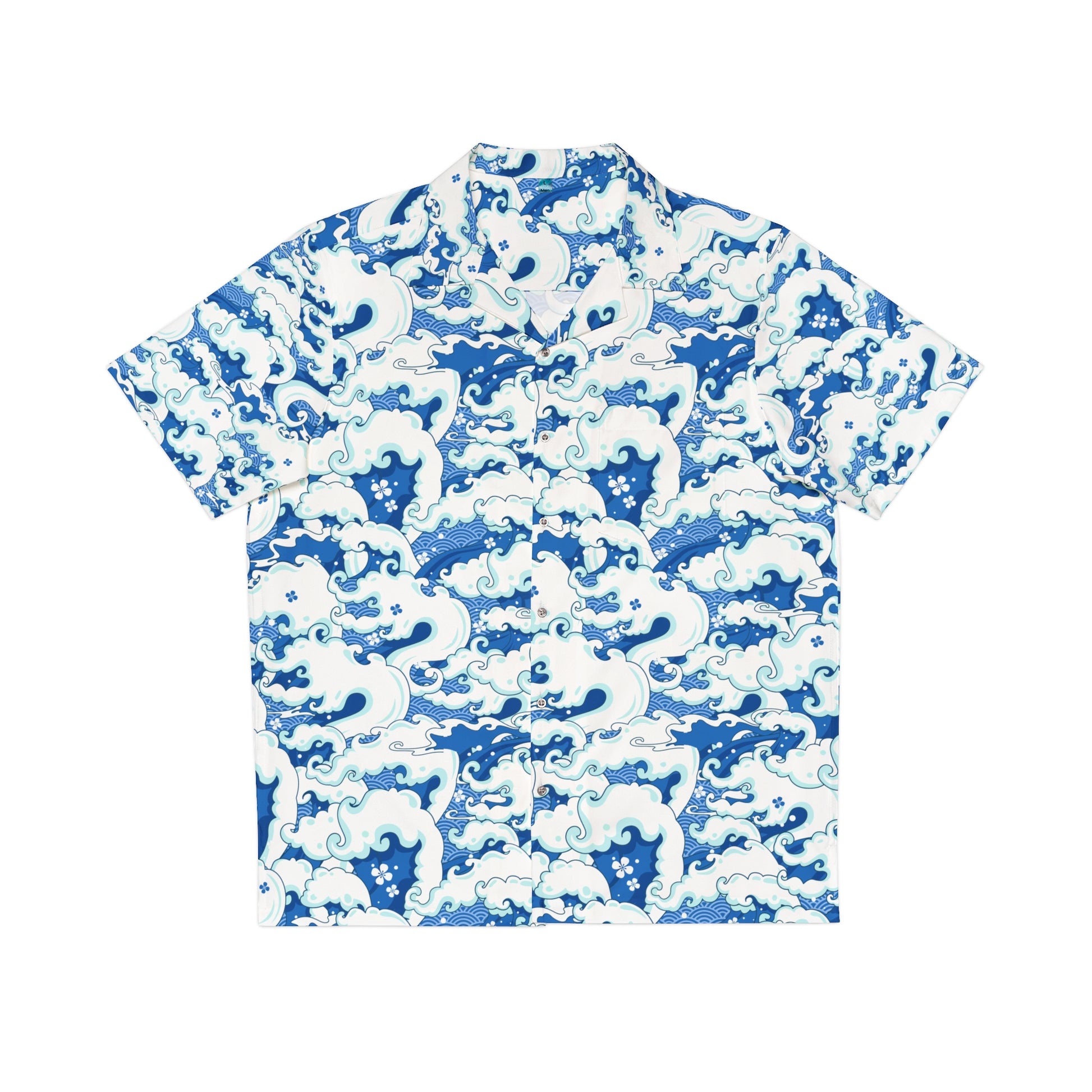 Printify Hawaii Hemd Japanese ocean wave aloha shirt with blue and white wave patterns on short sleeves