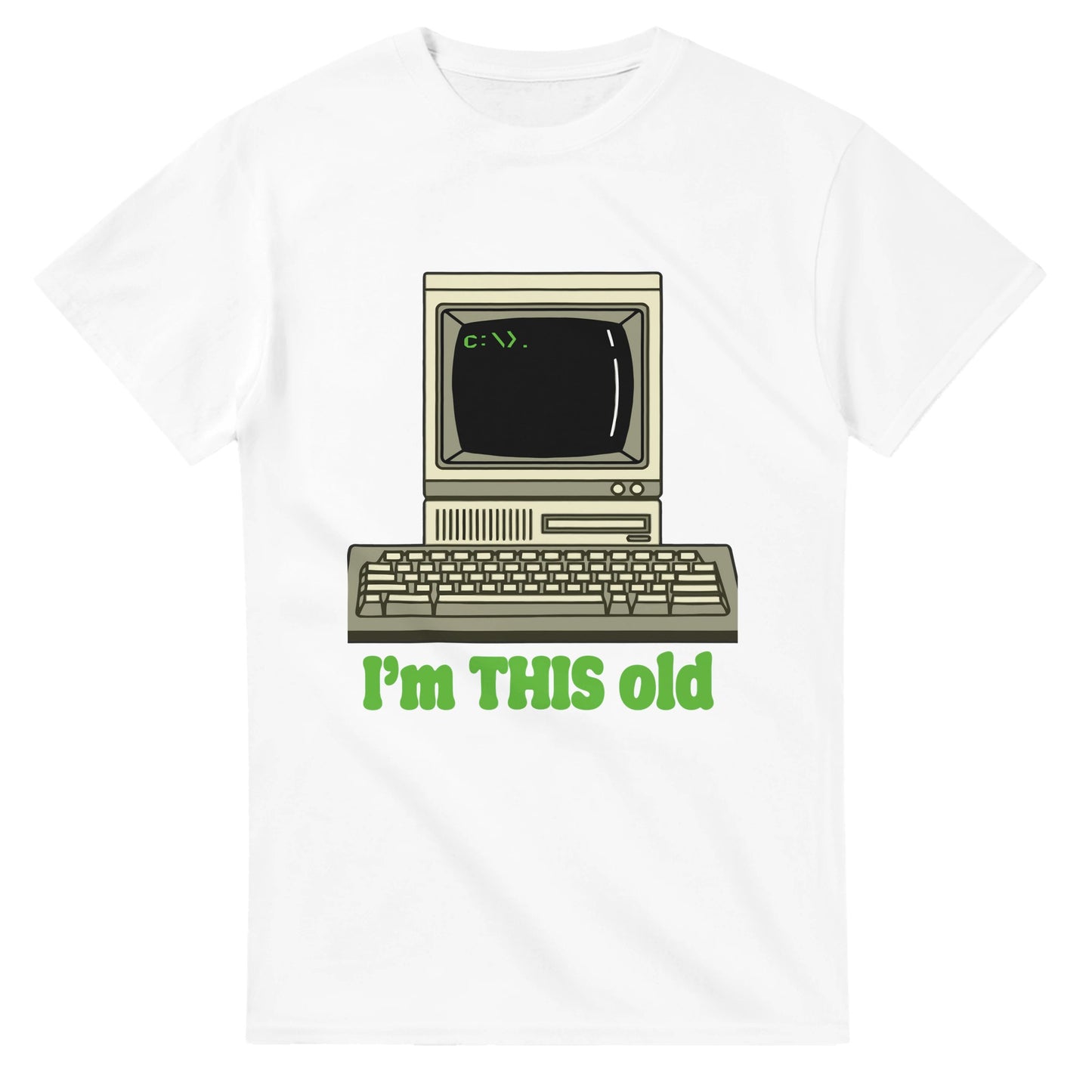 101SHIRTS white computer humor graphic tee with retro computer and I'm THIS old text