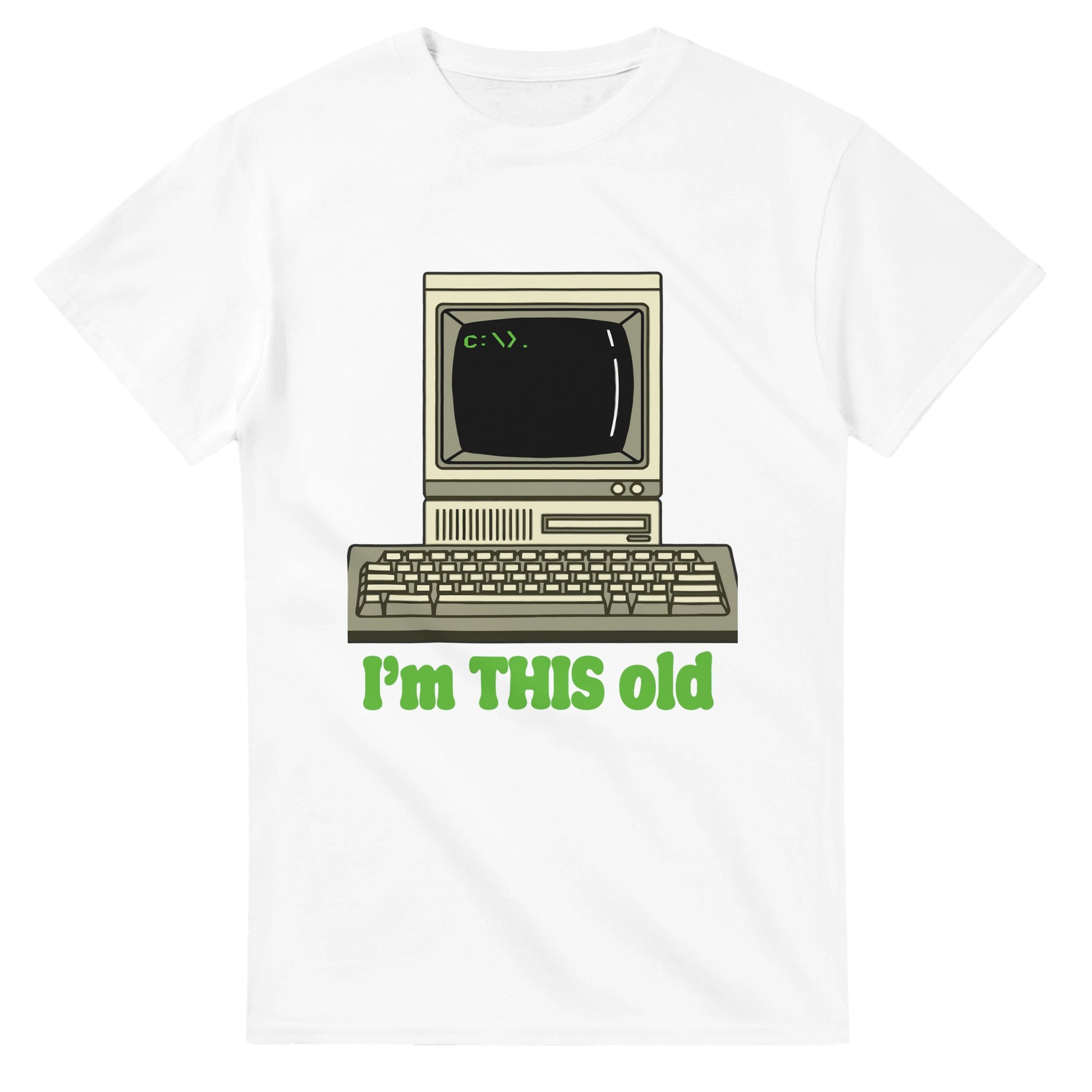 101SHIRTS white computer humor graphic tee with retro computer and I'm THIS old text
